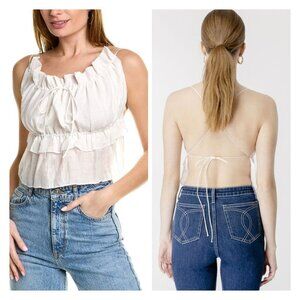 Bardot Margo Barley There Crop Top Ruffle Adjustable White Strappy Back 12 NWT